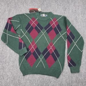 Vintage Harbour Classics Sweater Mens Medium Green Argyle Cotton Ramie 90s Golf